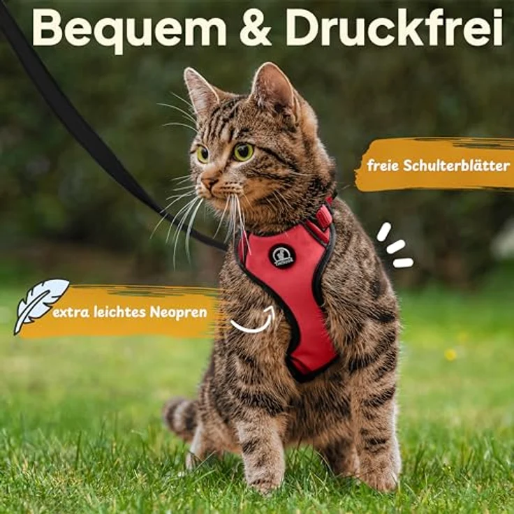 Tierhood Katzengeschirr mit Leine, Leichte Version für Katzen und Kitten, 1,4m Leine, Rot, Größe M, Reflektoren und sicheres Anlegen – Bild 2