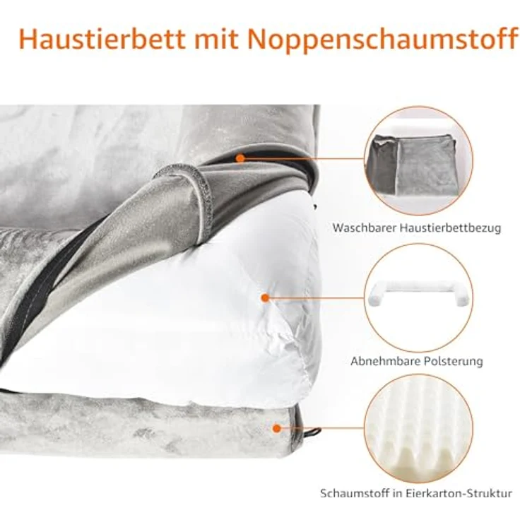 Amazon Basics Großes U-förmiges Hundebett/Sofa aus Schaumstoff mit abnehmbarem, waschbarem Bezug, Taupe, 91 x 69 x 17 cm – Bild 3