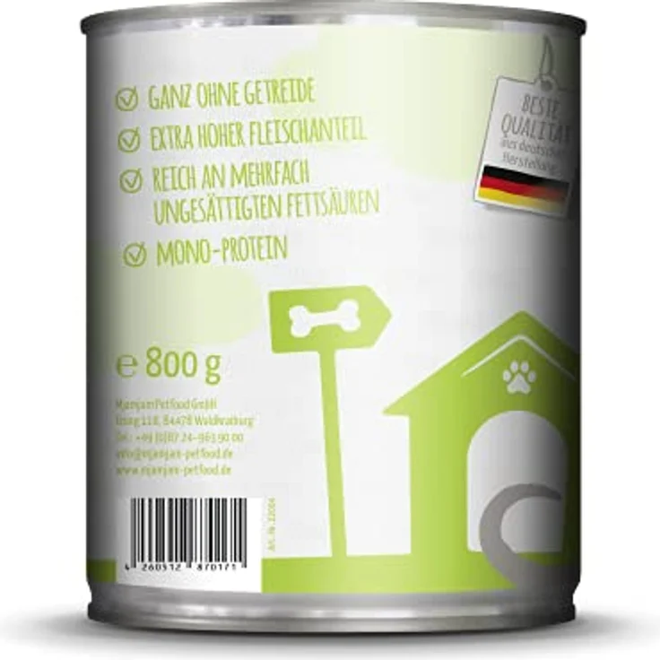 MjAMjAM Premium Nassfutter für Hunde - Mixpaket I - Huhn & Ente, Rind, Pute, 6er Pack (6 x 800 g), glutenfrei, naturbelassen mit hohem Fleischanteil – Bild 3
