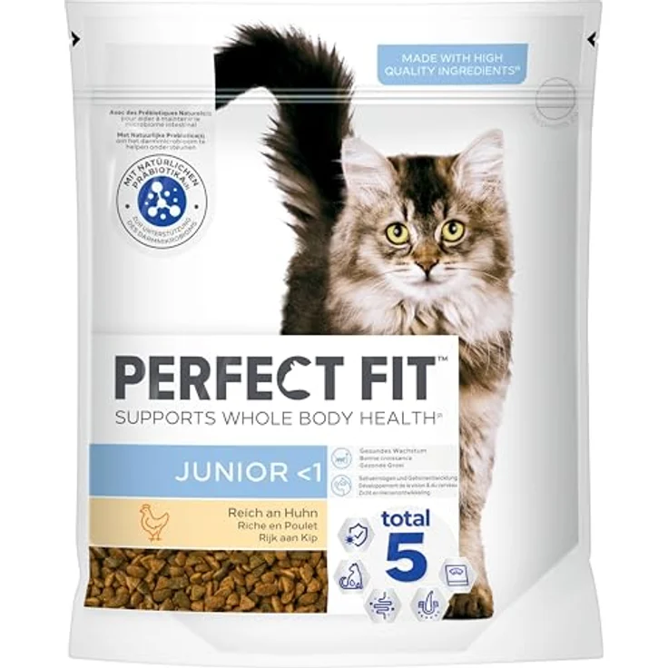 Perfect Fit Junior Trockenfutter für junge Katzen unter 1 Jahr - Huhn, 750g (6 Beutel), mit Zink für gesunde Haut & Fell, angereichert mit Taurin, Vitamin E und C – Bild 2