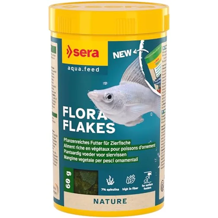 sera Flora Flakes 250 ml (60 g), Pflanzenreiches Futter für Zierfische, leichtverdauliche Flocken mit ballaststoffreichen Inhaltsstoffen