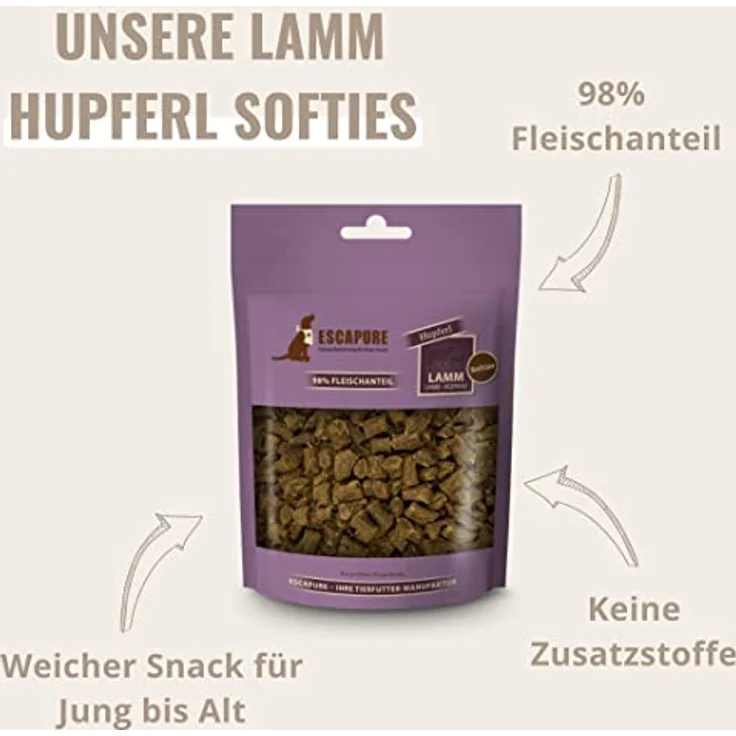 Escapure Lamm Hupferl Softies, Hundesnack aus feinstem Lamm, 150g – Bild 4
