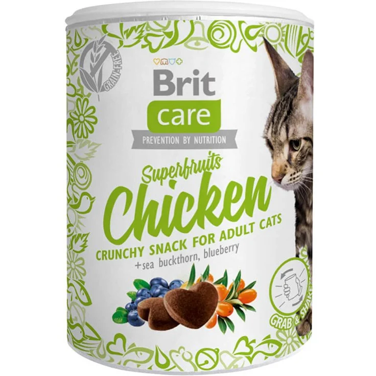 Brit Care Cat Snack - Superfruits Chicken, Crunchy Snack mit Huhn, Sanddorn und Heidelbeere, 100g