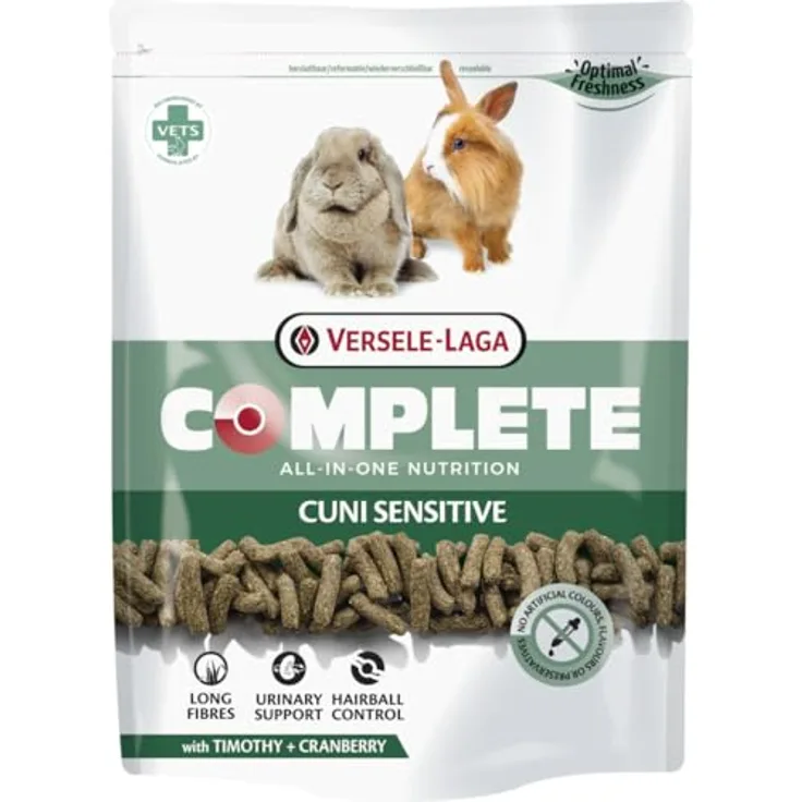 Versele-Laga Complete Cuni Sensitive, 500 g, Alleinfuttermittel für Kaninchen, Ballaststoffreich, Unterstützend bei Haarballen und Übergewicht, All-in-one Pellets, Tierärztlich entwickelt