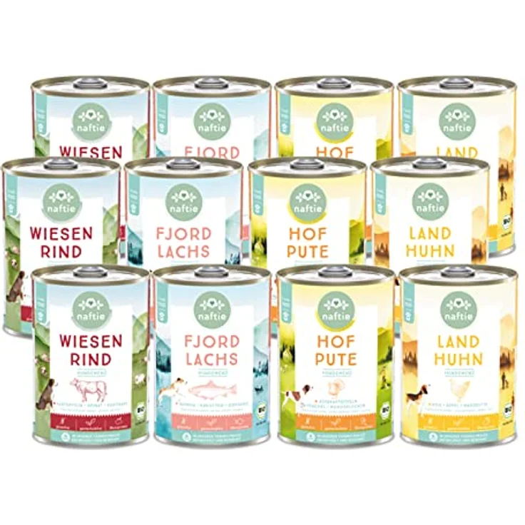 naftie Bio Hundefutter Mischpakete - purinarmes, glutenfreies Nassfutter für adulte & Senior Hunde - fettarm, 12x 400g – Bild 1