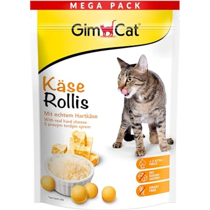 GimCat Käse Rollis, Getreidefreier Katzensnack mit echtem Hartkäse und Vitaminen, 425 g Beutel