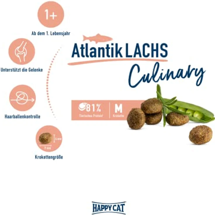 Happy Cat Culinary Trockenfutter Katze Adult, Atlantik-Lachs, glutenfreie Rezeptur mit Omega-3-Fettsäuren, 1,3 kg – Bild 2