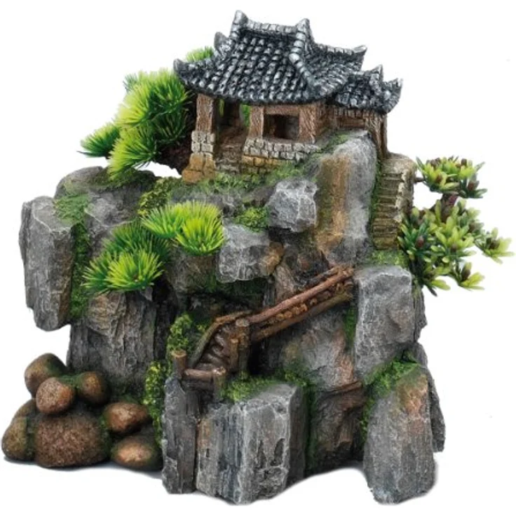 EBI Aqua Della Korean Cottage, Aquarium Dekoration aus ungiftigem Polyesterharz mit künstlichen Pflanzen für Süß- und Meerwasseraquarien – Bild 2