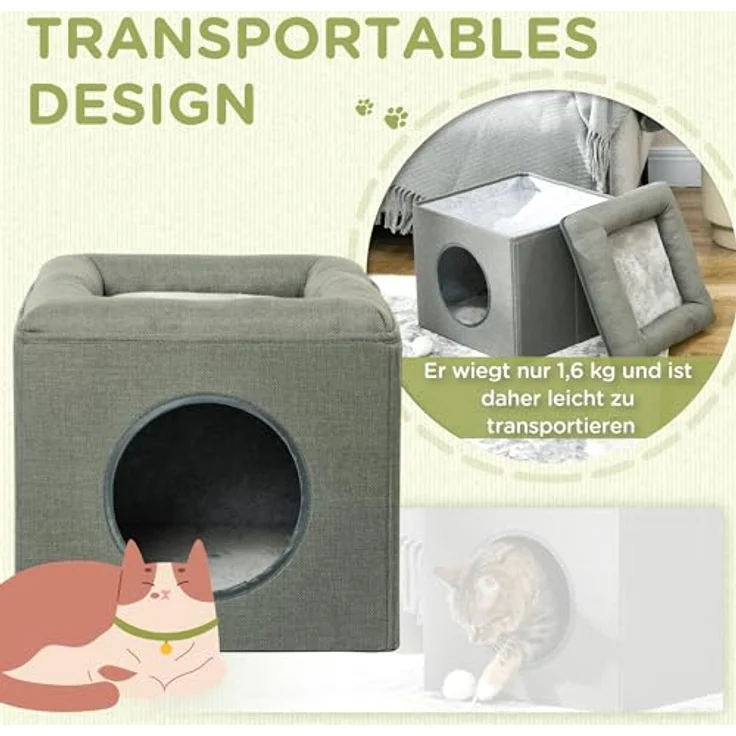 PawHut Katzenhöhle mit 2 Ebenen, Polyester, für Katzen bis 5 kg, Grün – Bild 6