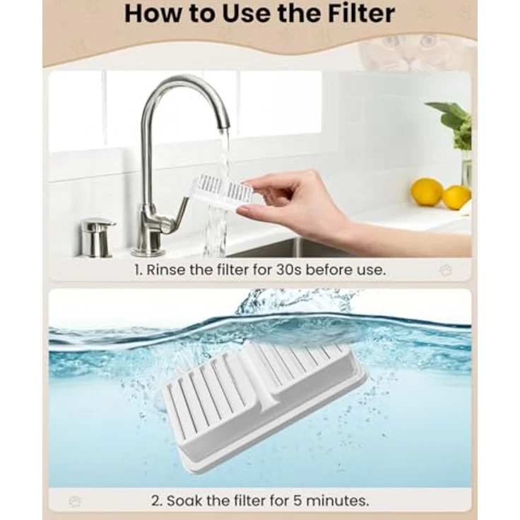 PawPoll Katzenbrunnenfilter, 6 Stück Kohlefilter + 6 Stück Schaumstofffilter für 3.2L Trinkbrunnen, Aktivkohle, gesundes Wasser – Bild 4