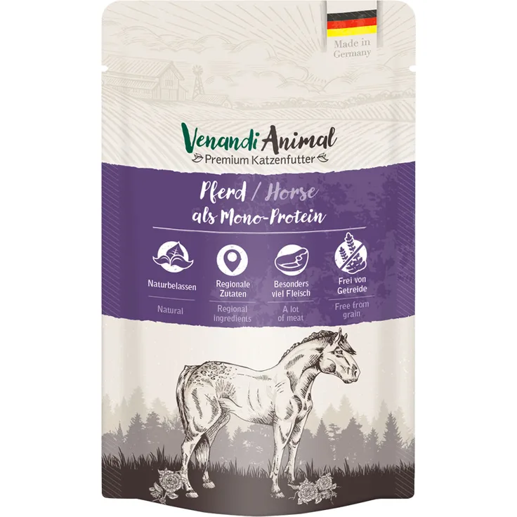 Venandi Animal Monoprotein 12 x 125 g, Katzen-Nassfutter mit hohem Fleischanteil, für sensible Katzen, getreidefrei, ohne Zuckerzusatz