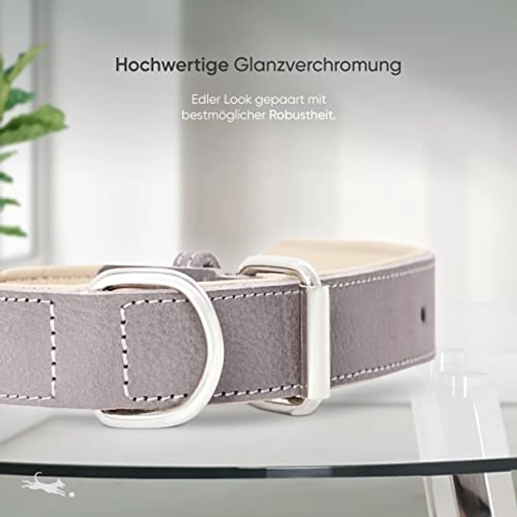 FREUDENTIER® Hundehalsband Model “Amstelpark”, aus gefüttertem Vollnarbenleder, grau-braun, für Halsumfang 27.5-38cm – Bild 5