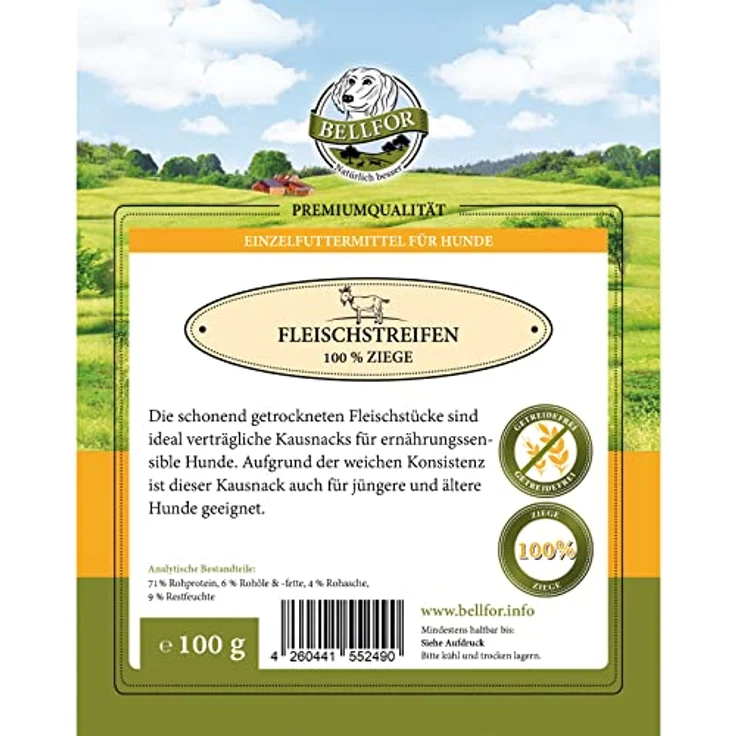 Bellfor Hundesnack Fleischstreifen Ziege, getreidefrei und glutenfrei, 100g - ideal für ernährungssensible Hunde – Bild 2