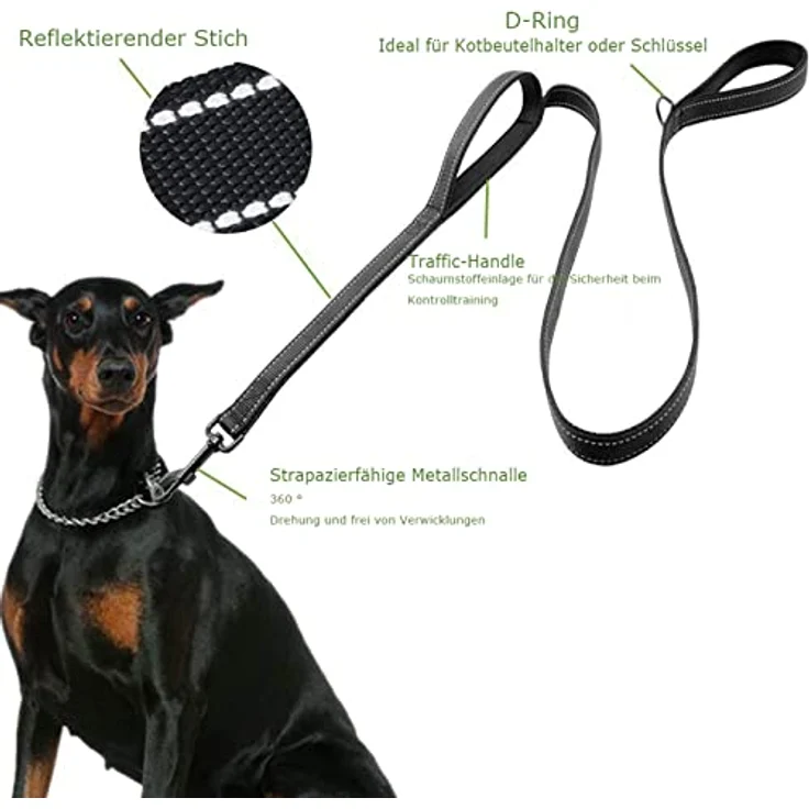 Eyleaf Hundeleine, reflektierende 1,5 Meter Führleine für große und mittelgroße Hunde mit Dual-Griff Design, gepolsterten Handschlaufen und hoher Sichtbarkeit – Bild 2