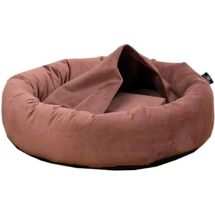 Rohrschneider LAJOS Kuschelinsel für Hunde, Runde Hundebett mit Hohem Rand, Abnehmbarer Bezug und Innenkissen, Handwaschbar, Samtstoff Polyester, Antirutsch-Unterseite, Rose, Gr. S (Ø50x15cm)