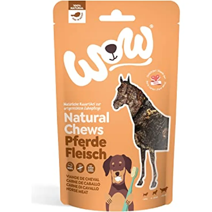 WOW! Dog Pferdefleisch getrocknet, natürlicher Single-Protein-Hundesnack zur Zahnreinigung, 250g