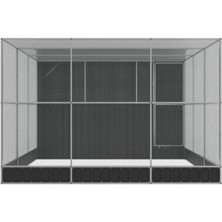vidaXL Voliere mit Erweiterung, großer Vogelkäfig aus verzinktem Stahl, 497x303x216 cm, silbern, für Wellensittiche und Papageien – Bild 4