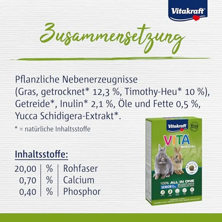 Vitakraft Vita Special Senior, Hauptfutter für ältere Zwergkaninchen, mit Heu und Omega-Fettsäuren, zucker- und getreidefrei, 600g – Bild 4