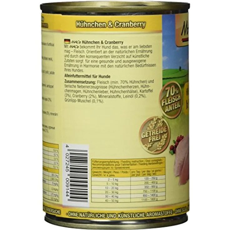 MAC's Hundefutter getreidefrei Hühnchen & Cranberry, 400 g - ausgewogene Vollnahrung, hoher Fleischanteil, ohne Zusatzstoffe, Made in Germany – Bild 2