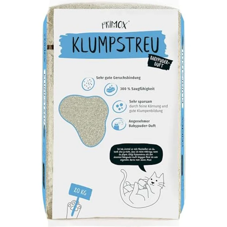 Primox Katzenstreu, klumpenbildend mit Babypuderduft, 20 kg Sack
