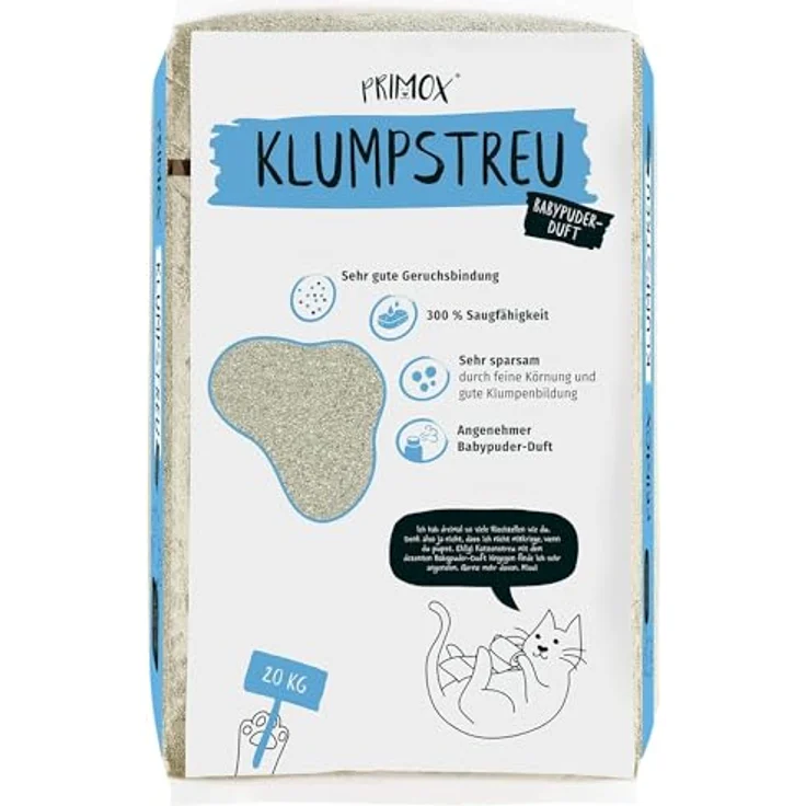 Primox Katzenstreu, klumpenbildend mit Babypuderduft, 20 kg Sack – Bild 1