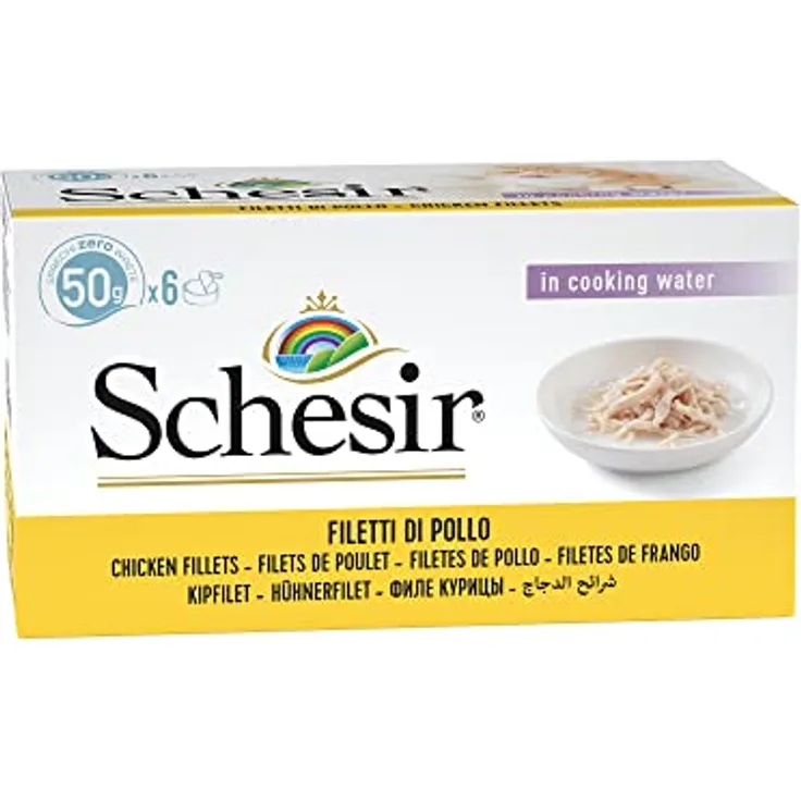 Schesir Katzenfutter Natural Thunfisch, 6 Portionsbeutel à 50 g, 100% natürliche Zutaten, Multipack (300 g)