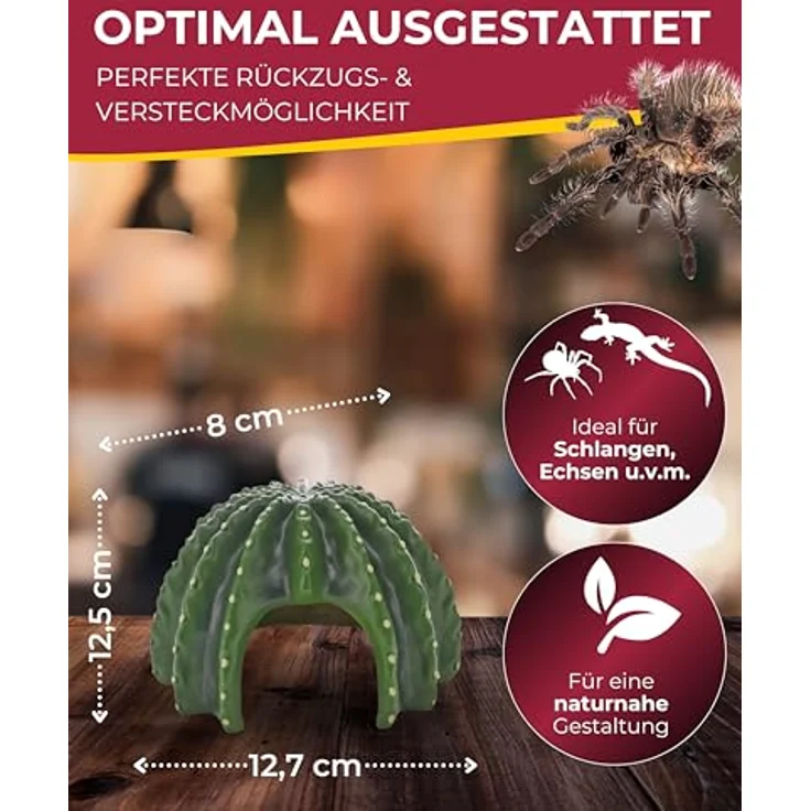HOBBY Terraristik Cactus Home 2, Dekorative Versteckhöhle in Kakteenoptik, 12,7×12,5×8 cm, feuchtigkeitsbeständig aus Polyresin – Bild 2