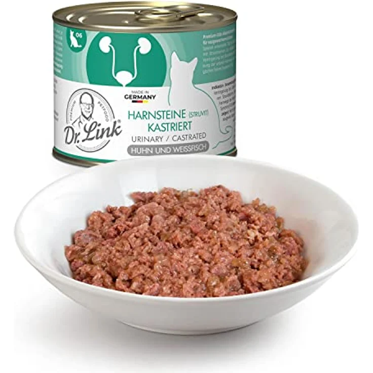 Dr. Link Spezial-Diät Katzenfutter, Huhn & Weißfisch für kastrierte Katzen, Unterstützung der Harnwege, pH-Wert-Regulierung, Omega-3-Fettsäuren, glutenfrei - 6X 200g Dose – Bild 4