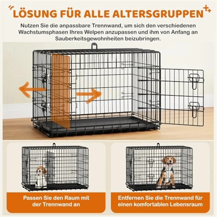 Yaheetech Klappbarer Hundekäfig 90 x 56 x 63 cm, 2 Türen, verstellbare Trennwand, Schwarz – Bild 4