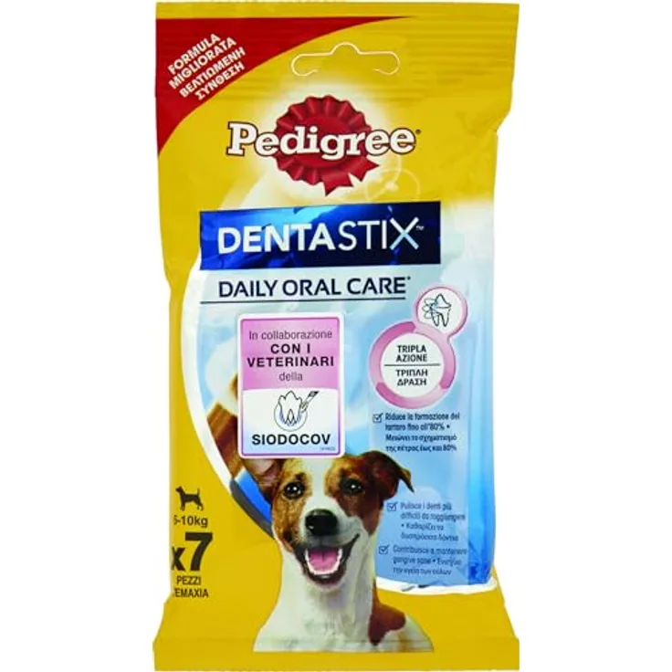 Pedigree DentaStix Snacks für junge und kleine Hunde (4-10kg), 7 Stück, 5er Pack (5 x 110 g)