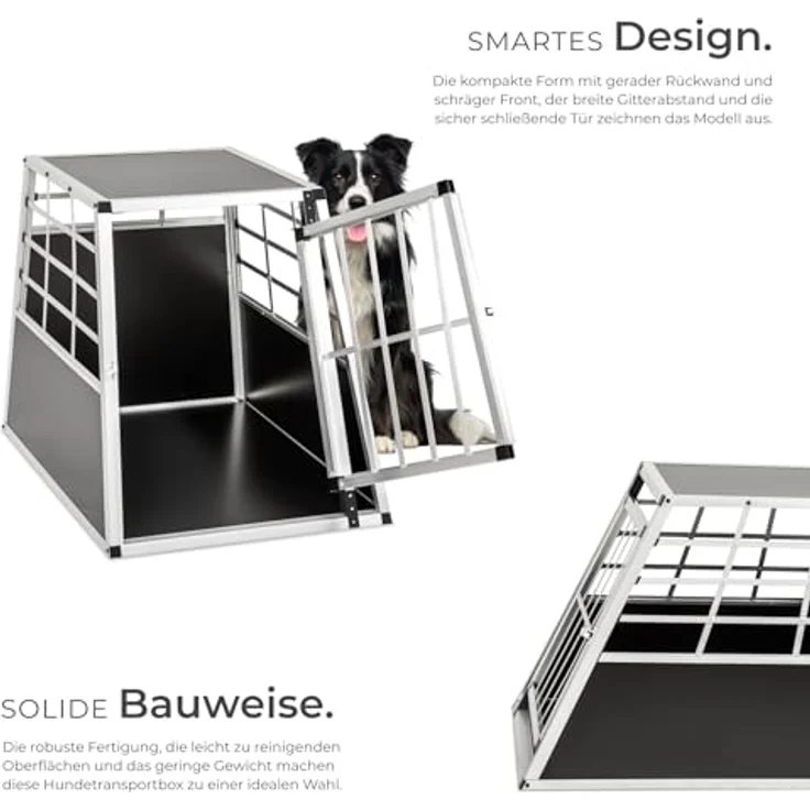 tectake® Hundebox Auto, Aluminium Hundetransportbox, leicht und stabil, trapezförmig, 65 x 90 x 69,5 cm (Single Groß) – Bild 3