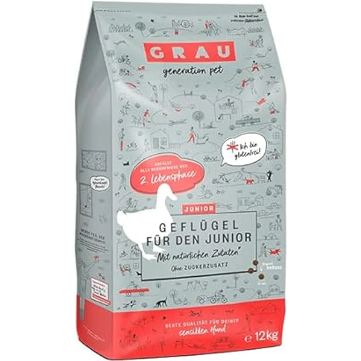 GRAU – das Original – Trockenfutter für Hunde - Junior - Geflügel, glutenfrei, 12 kg Packung für Welpen ab 4 Monaten – Bild 1