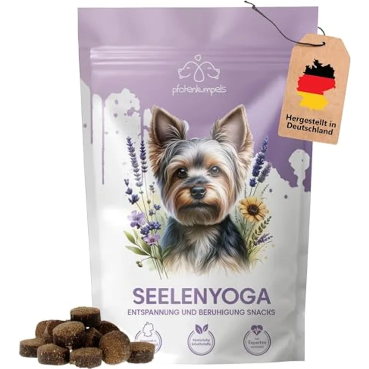 Pfotenkumpels Seelenyoga – Beruhigungs-Snack für Hunde mit Baldrian, Lavendel & Insektenprotein gegen Stress & Angst 200g