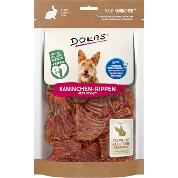 DOKAS Kaninchen-Rippen, Getreidefreier Premium Natursnack für Hunde aus 100% Kaninchen mit Knochen, 1 x 100 g – Bild 1