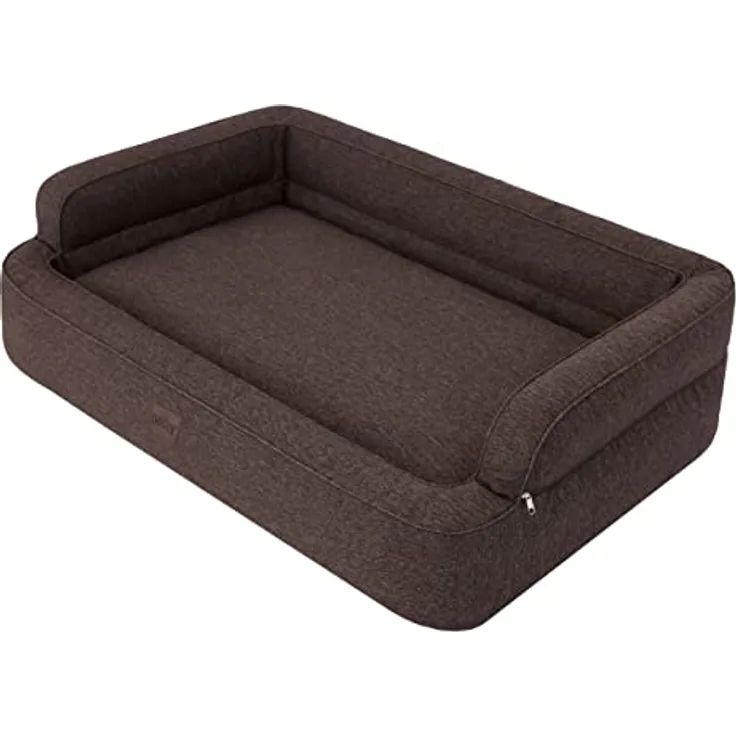 DOGGY Hundebett, abnehmbarer Bezug, 14 cm dicke Matratze, höhere Seiten, L: 78x47 cm, Braun