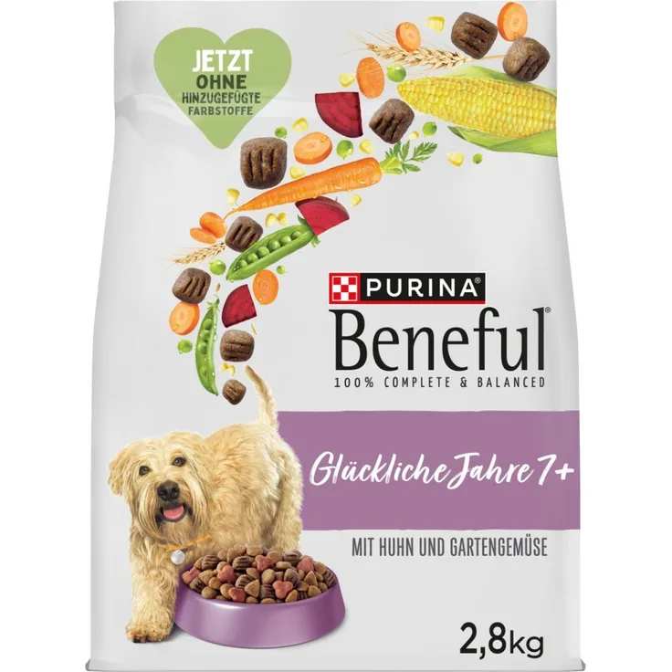 PURINA BENEFUL Glückliche Jahre 7+, Hunde-Trockenfutter für Senioren mit Huhn und Gemüse, 2,8 kg