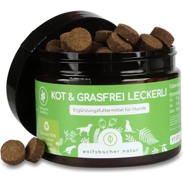 Wolfsbacher Gras KOTFRESSER Drops, 125 präbiotische Hundesnacks gegen Verdauungsprobleme, 100% natürlich mit Naturmoor und Flohsamen, ohne Getreide und Zucker, reduziert Sodbrennen