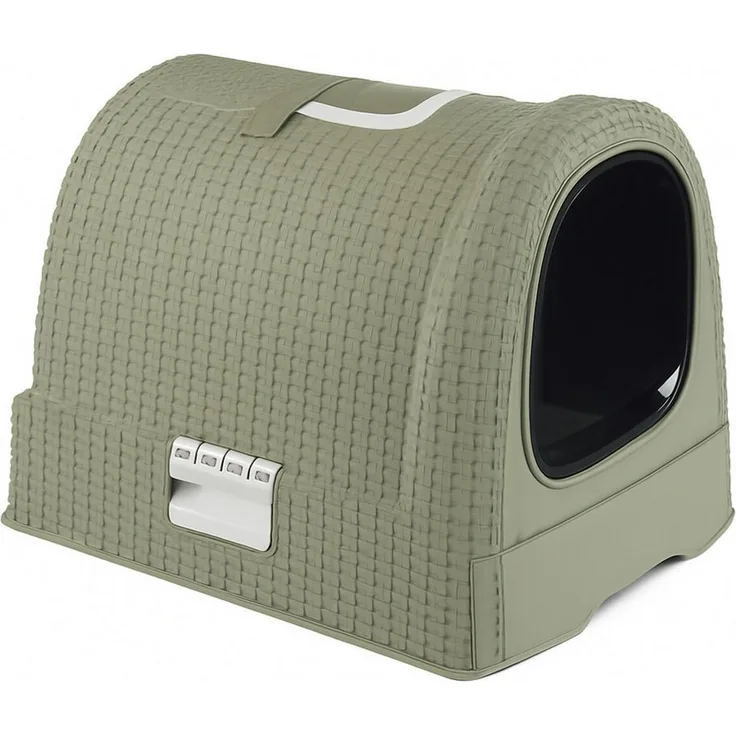 Curver Katzentoilette Misty, stilvolle Katzentoilette mit Rattan-Optik, grün, inklusive Streuschaufel, 51 x 38,5 x 39,5 cm