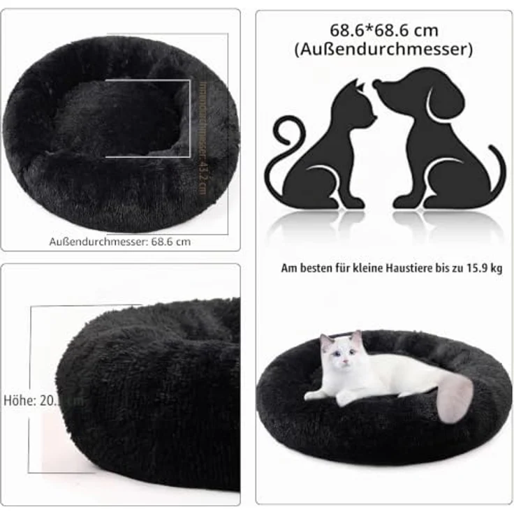 Nisrada Hundebett Donut-Design, 70cm, waschbar, rutschfester Boden, weich und gemütlich für kleine bis große Hunde und Katzen – Bild 4