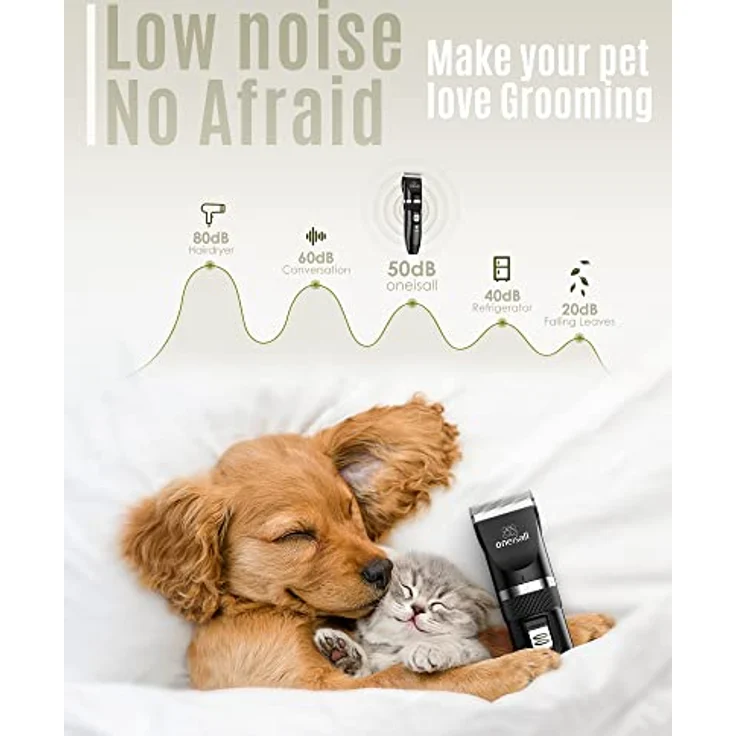 oneisall P2 Leise Hundeschermaschine, elektronische Trimmer mit 50DB, kabellos, schwarz, inkl. 6 Aufsätzen und abwaschbarem Messerkopf – Bild 2