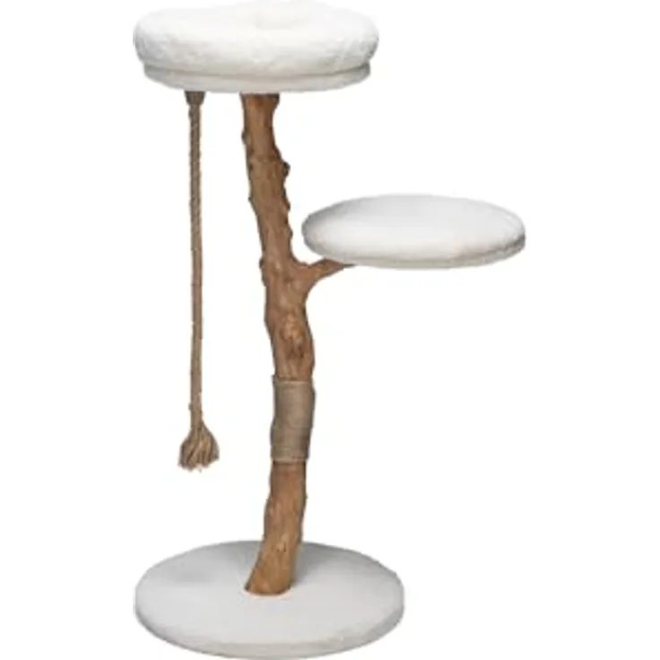 Designed by Lotte Vilja (110 cm, Creme), Katzenbaum mit Teddystoff und Kratzbereich aus Jute