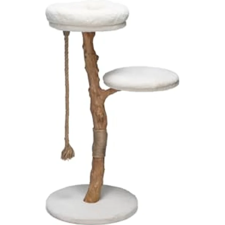 Designed by Lotte Vilja (110 cm, Creme), Katzenbaum mit Teddystoff und Kratzbereich aus Jute – Bild 1