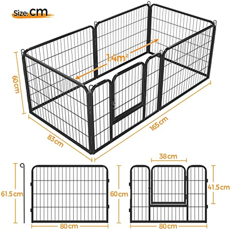 Yaheetech Welpenlaufstall, 6 Gitter 80x60 cm, faltbares Welpengitter für Innen/Außenbereich mit Tür und Heringen – Bild 3