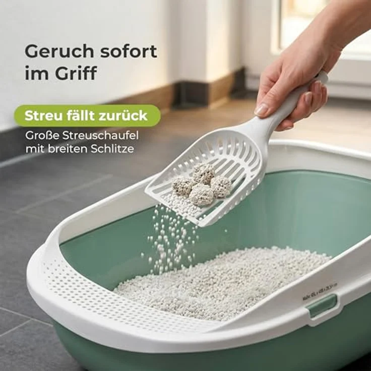 adena XXL Katzentoilette Schale 65 cm Agave, mit Rand und großer Streuschaufel, perforierte Einstiegsstufe – Bild 5