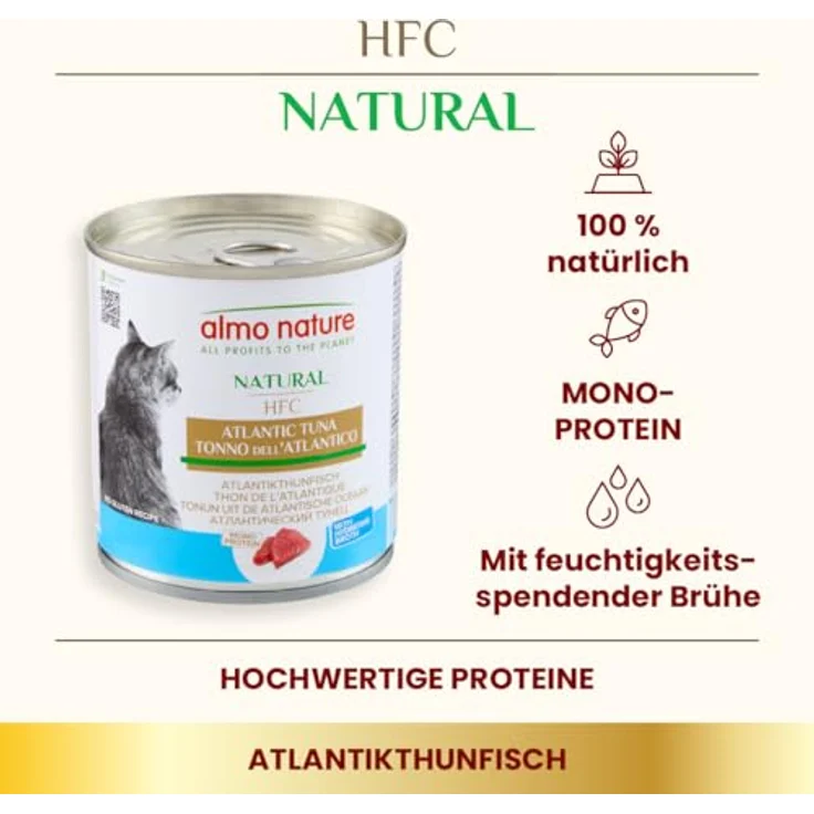 Almo Nature HFC Natural - Nassfutter für ausgewachsene Katzen - Atlantischer Thunfisch, 100 % natürlich, Monoprotein, 280g, 12er Pack – Bild 2