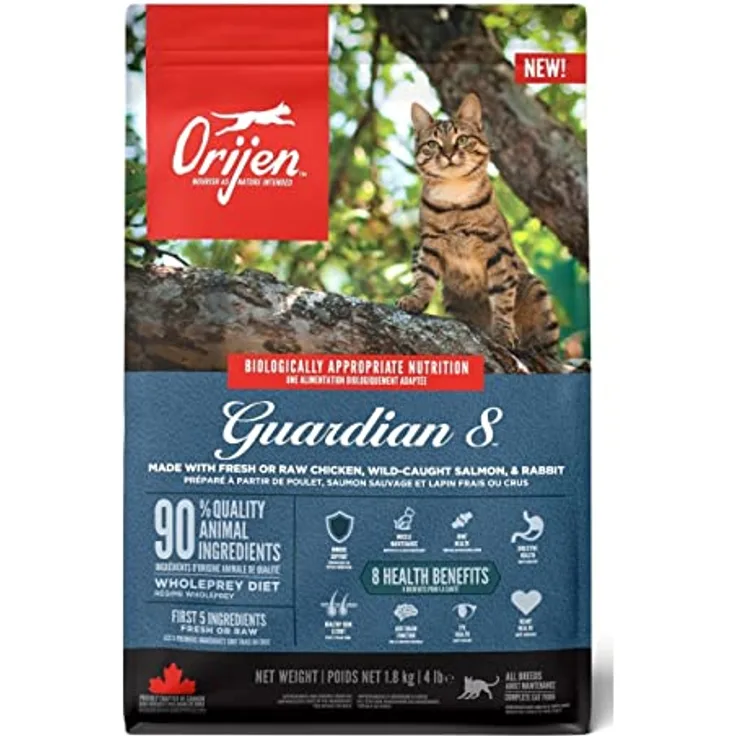 Orijen Guardian 8, Trockenfutter für ausgewachsene Katzen, 1,8 kg, 90 % tierische Zutaten, mit frischem Geflügel und Fisch, unterstützt Immun- und Herzgesundheit