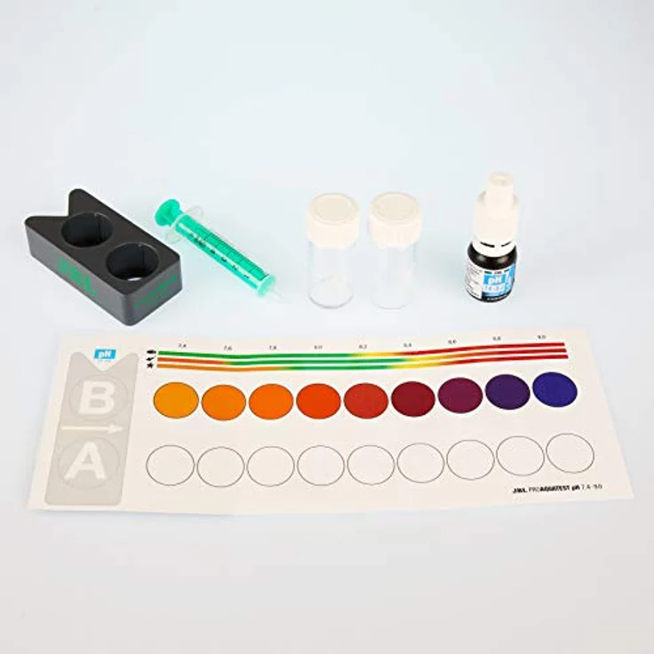 JBL Wassertest-Set ProAquaTest pH 7.4-9.0, Komplettset für Teiche und Süß-/Meerwasser-Aquarien, inkl. Reagens und Glasküvetten – Bild 3