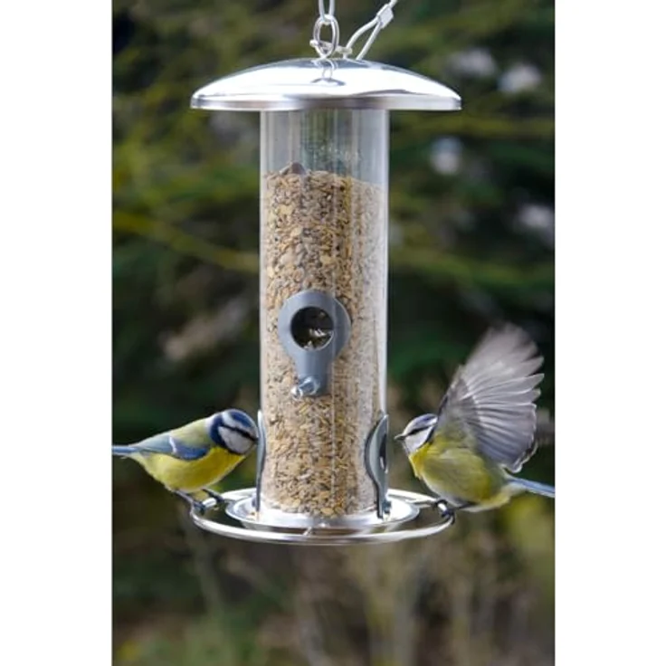 dobar Transparente Futtersäule mit Vier Futterplätzen für Vögel, Wildvogel-Futterstaton zum Aufhängen, 14 x 14 x 26 cm, Metall, Acrylglas – Bild 4