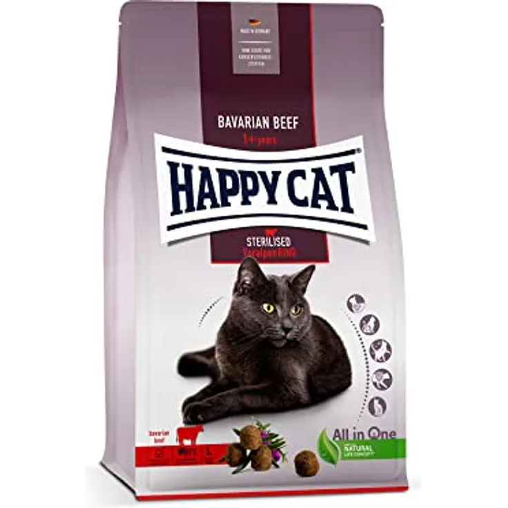Happy Cat 70576 Sterilised Adult Voralpen Rind, Trockenfutter für sterilisierte Katzen und Kater, 10 kg, leicht verdauliche Rezeptur mit 87% tierischen Proteinen, ohne künstliche Zusätze