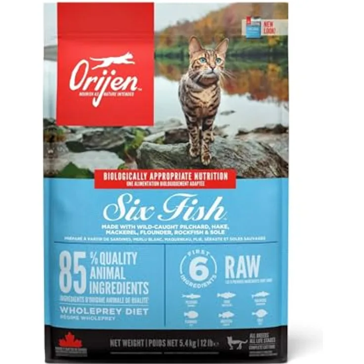 Orijen Six Fish, hochwertiges Katzen-Trockenfutter mit gefriergetrockneten, ganzen Fischen für Katzen und Kätzchen